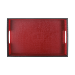 JOYFUL Stanley Rectangle Tray Set, Leather Look, 100% Virgin PP Polymers, BPA Free, 3 Piece Set - Small, Medium & Big, Red Color