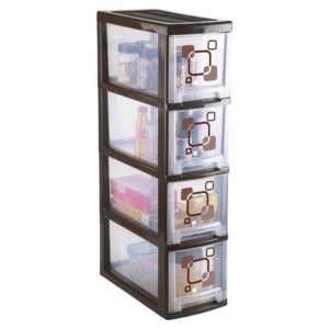Joyful Tower 4 Slim Plastic Modular Drawer System for Home, Office, Hospital, Parlor, School, Doctors, Home and Kids - Brown Colour